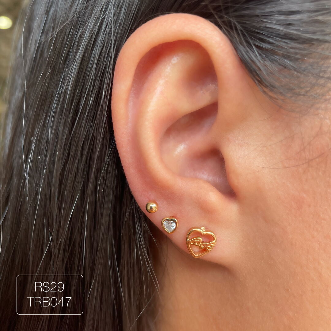 Trio De Brincos Love + Ponto Coração + Bolinha